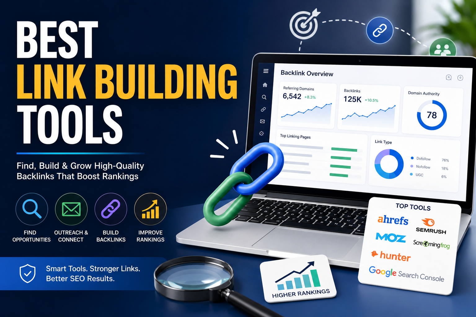 Best link building tools for SEO, featuring backlink analytics, outreach, prospecting, and ranking improvement tools.